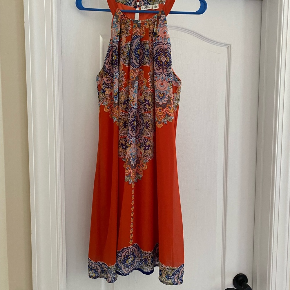 Womens Cato Dress, Orange pattern, Large